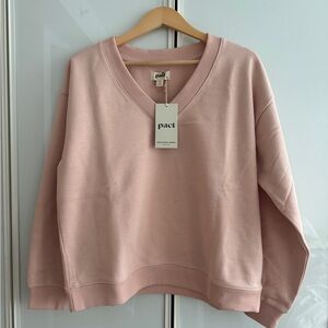 Pact Calla V-Neck Sweatshirt in Blush M